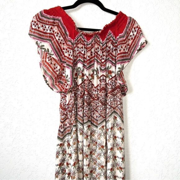 Patrons of Peace Red Floral Boho Off The Shoulder Maxi Dress Size Medium - Picture 9 of 9